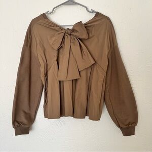 Nwot LANVIN en bleu ruffle bow top knit blouse sweatshirt top 38 tan
